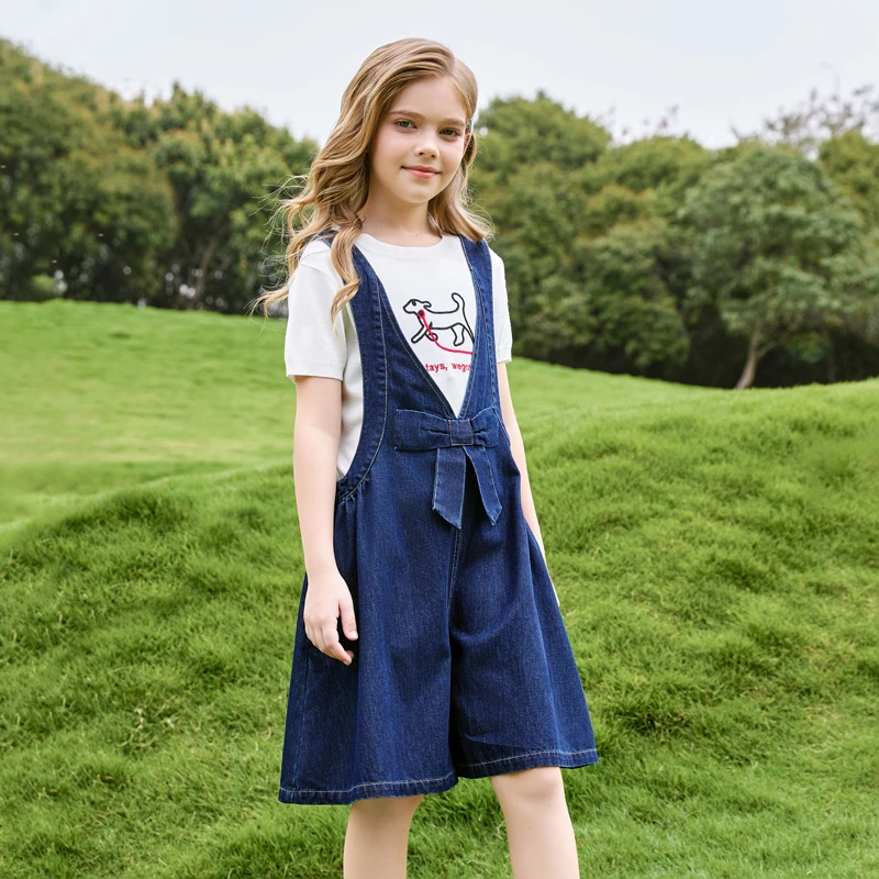 1916女童背心短裤025新款夏季大女孩无袖气质洋气阔腿牛仔背带裤