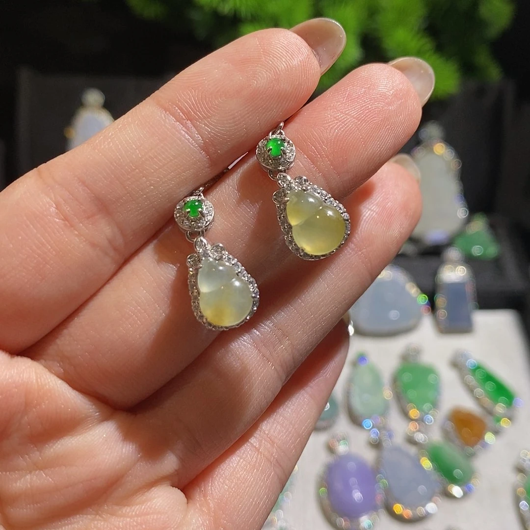 翡翠耳饰银S925镶嵌?****?天然翡翠