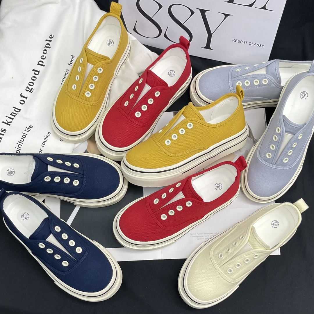 【yi】夏季薄款帆布鞋女厚底小白鞋潮流百搭2025新款鞋圆头板鞋