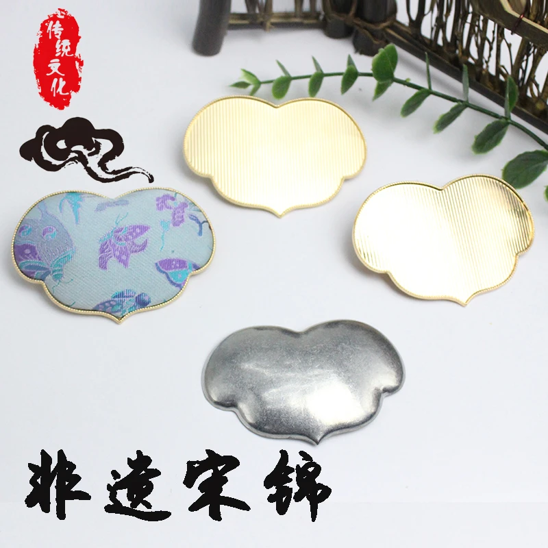 古风diy发饰底胎宋锦贴布浮云弹簧夹空托珐琅点翠发饰配件半成品