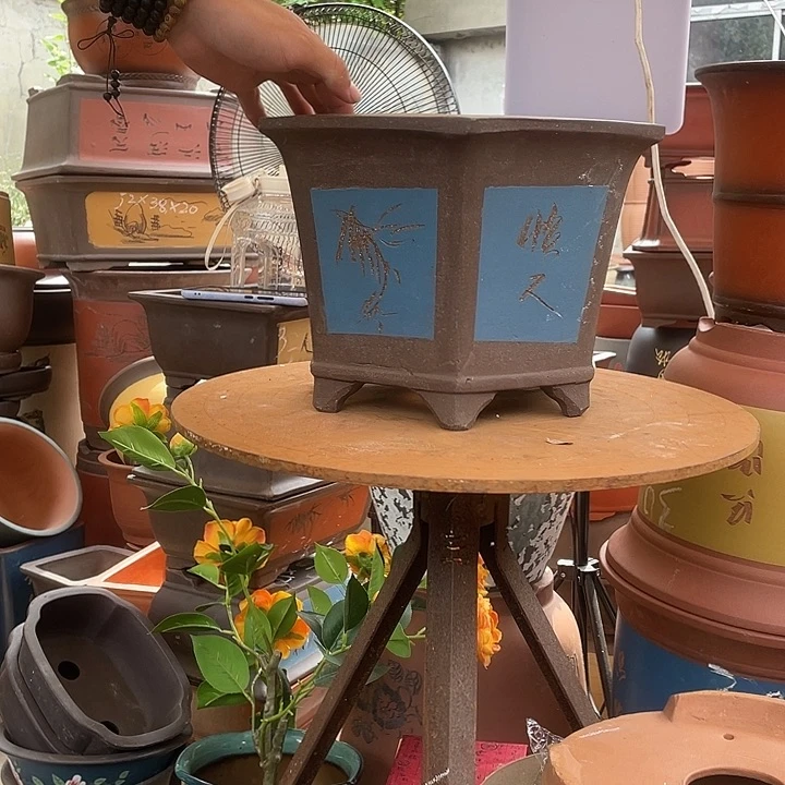 32蓝六方花盆紫砂花盆紫砂