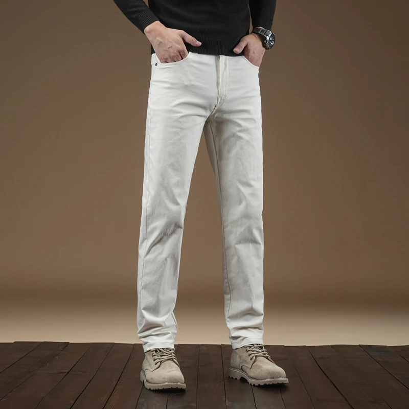 因纳巴敦春秋季休闲长裤子男款直筒修身新款轻奢商务纯棉白色西裤