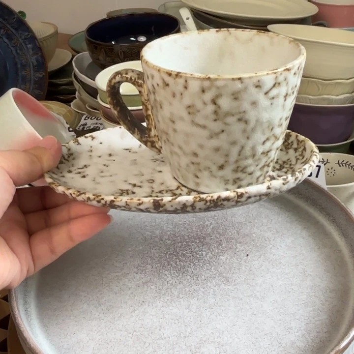 粗陶咖啡杯碟一套