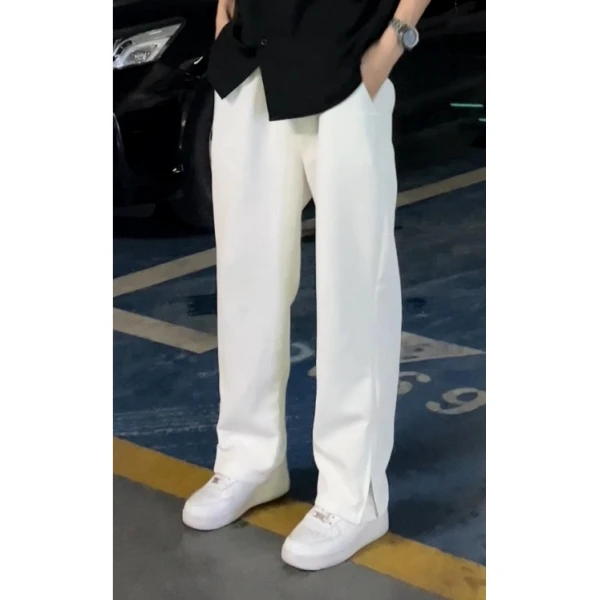 2025新款华夫格宽松拉链休闲裤男百搭裤子夏季薄款坠感阔腿长裤