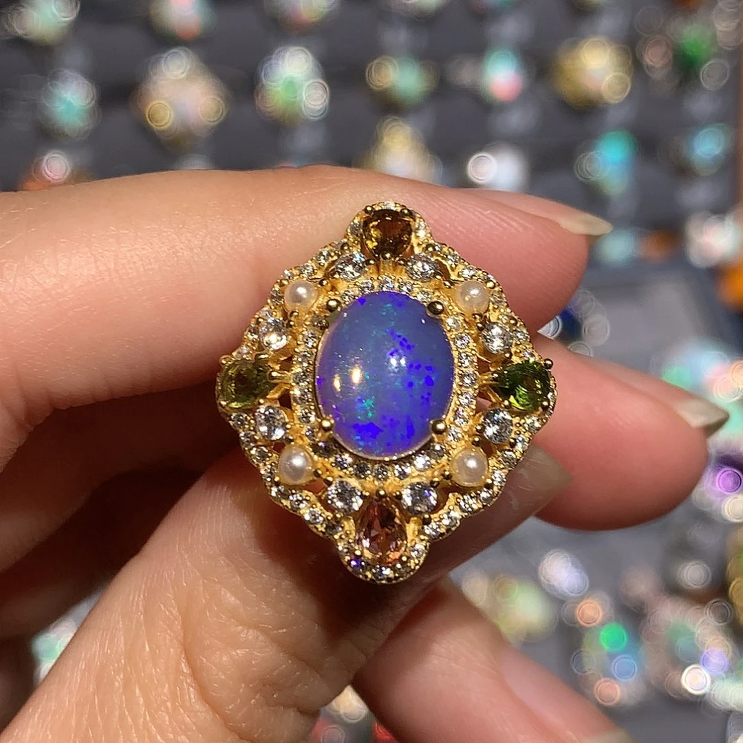 欧泊银S925镶嵌欧泊戒指y