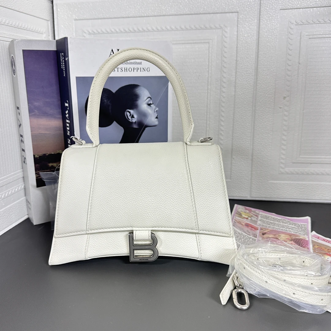 95新 Balenciaga/巴黎世家 95新白色粒面沙漏S手拎斜挎包