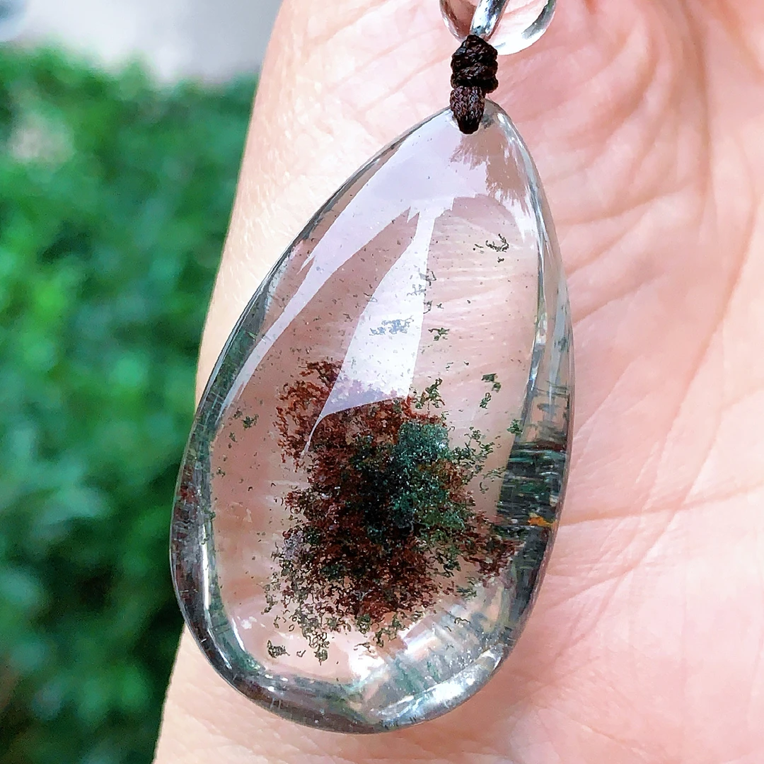 东海水晶天然彩幽灵水晶水滴吊坠毛衣链平安项坠男女款聚宝盆饰品