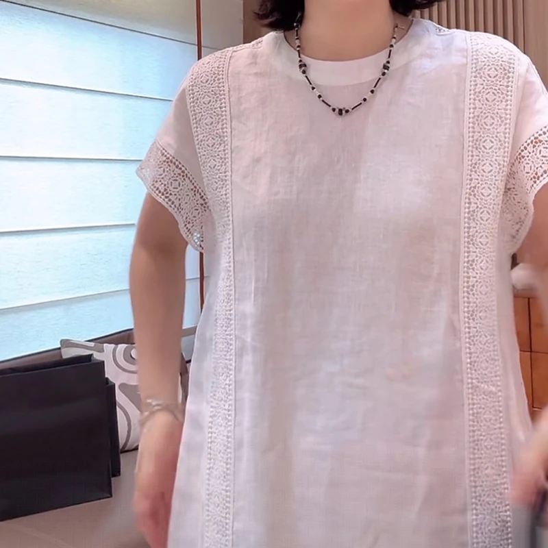 韩版简约设计感花边镂空显瘦连衣裙女2025夏季新款时尚洋气裙子潮