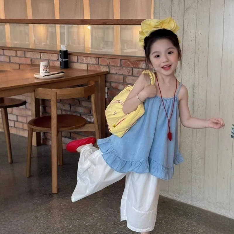 女童夏日套装儿童吊带阔腿裤2025新款夏季韩系小女孩网红炸夏装