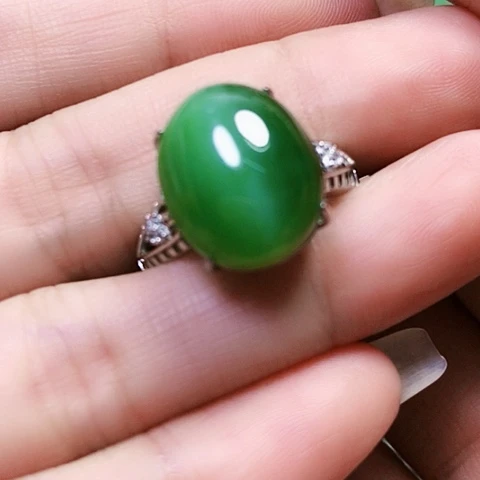 和田玉戒指银S925镶嵌