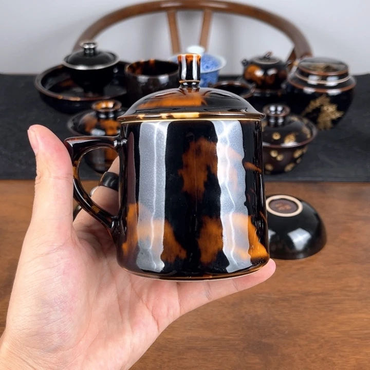 杯玳瑁釉办公把杯