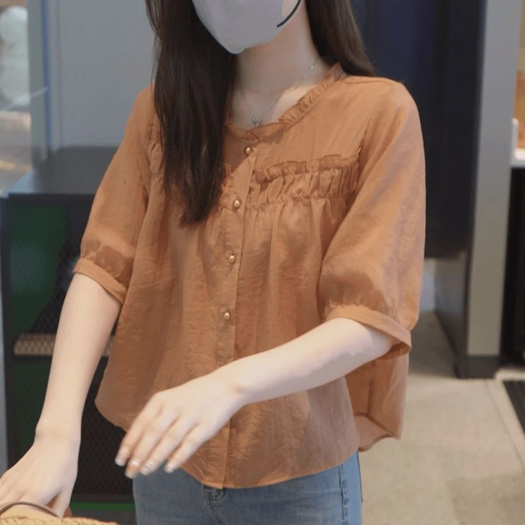 木耳边衬衫女2025夏季新款韩版宽松显瘦减龄小个子时尚百搭上衣潮