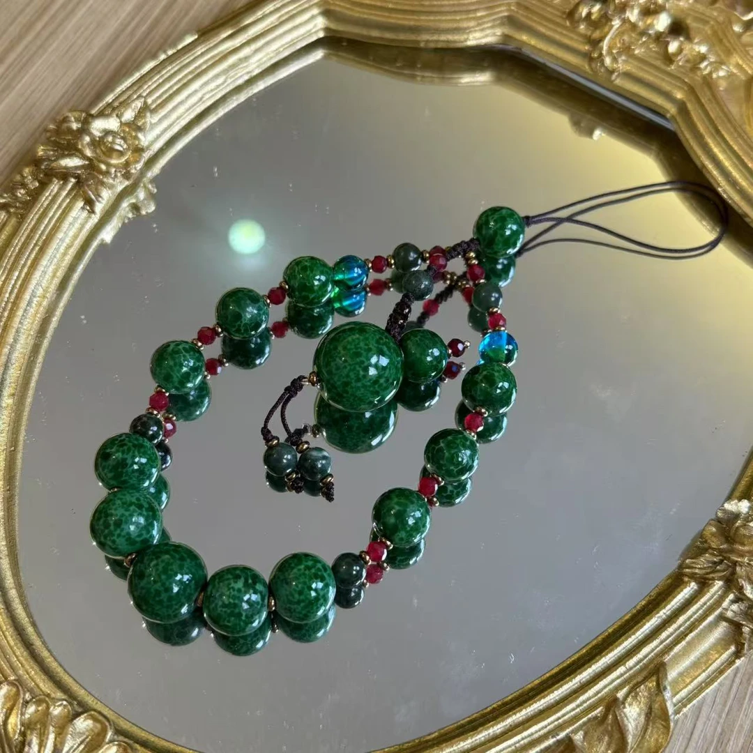 LZ3709-1绿蛙葫芦型琉璃手机链