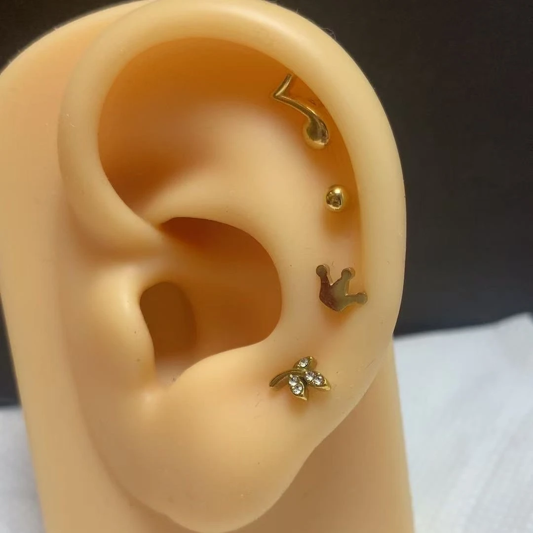 钛钢锆石耳饰 树叶豆豆音符皇冠混搭款耳钉耳骨钉百搭气质