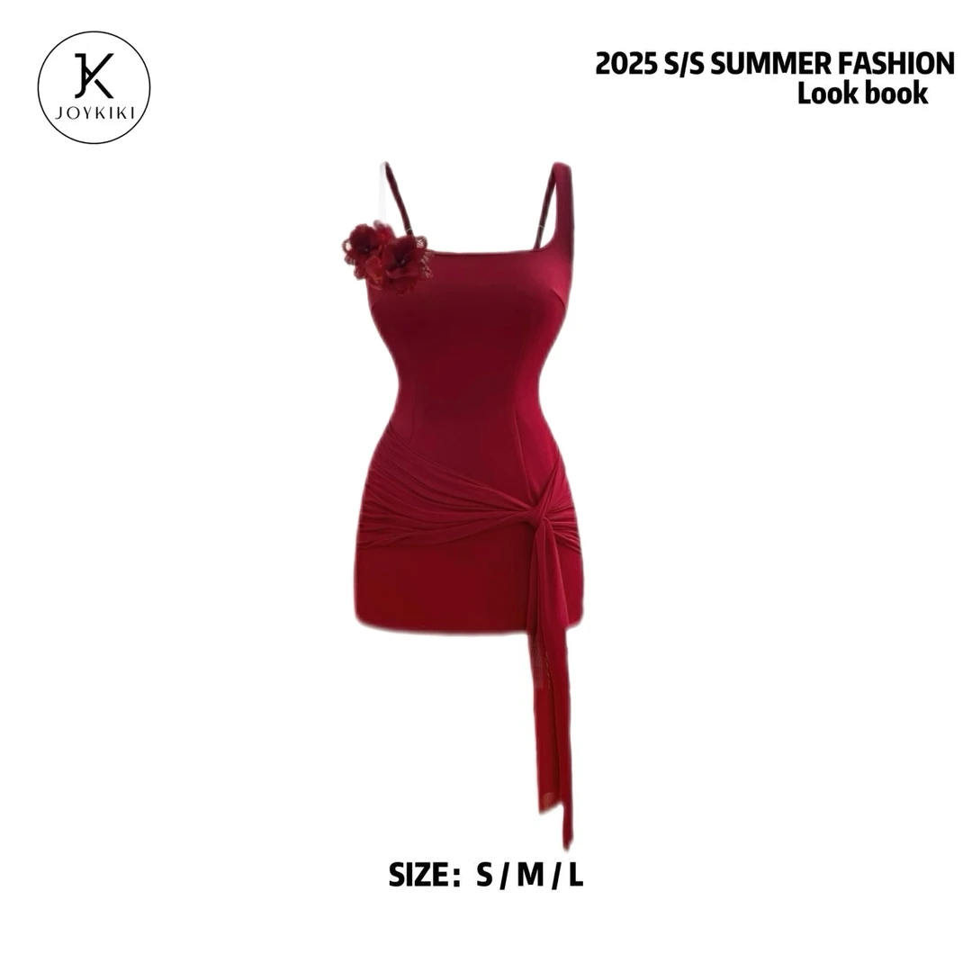 JOYKIKI金金【玫瑰物语】纯欲气质拼接花朵设计吊带连衣裙J25B210