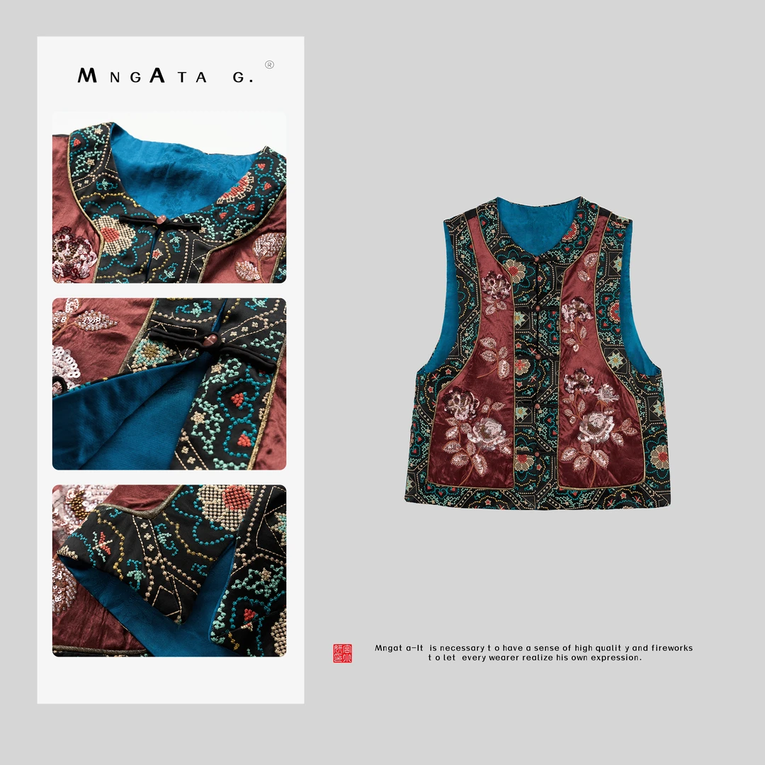 MNGATA G.宫小妍【醉流年】醋酸新中式中国风秋冬坎肩马甲X280271