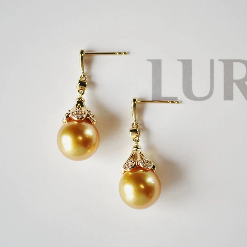 925银耳饰 海水南阳浓金色王妃气质耳勾耳环优雅耳钩百搭耳坠精致