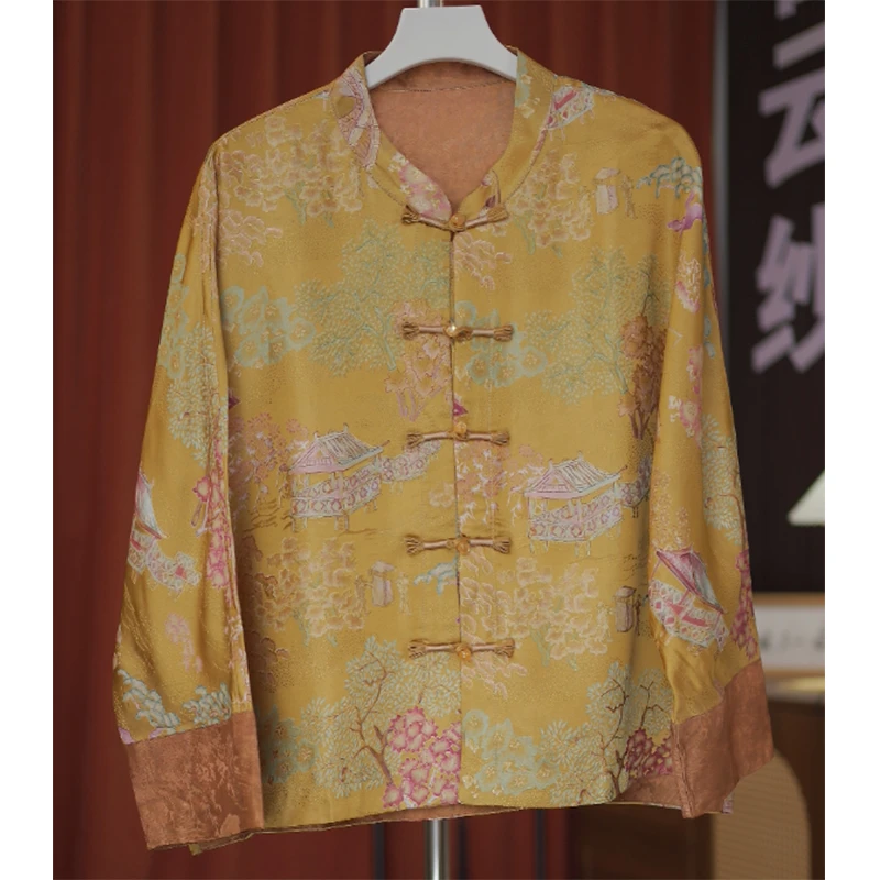 金色年华-重磅宋锦织金双面薯莨香云老料女高贵阔太太风上衣外套-