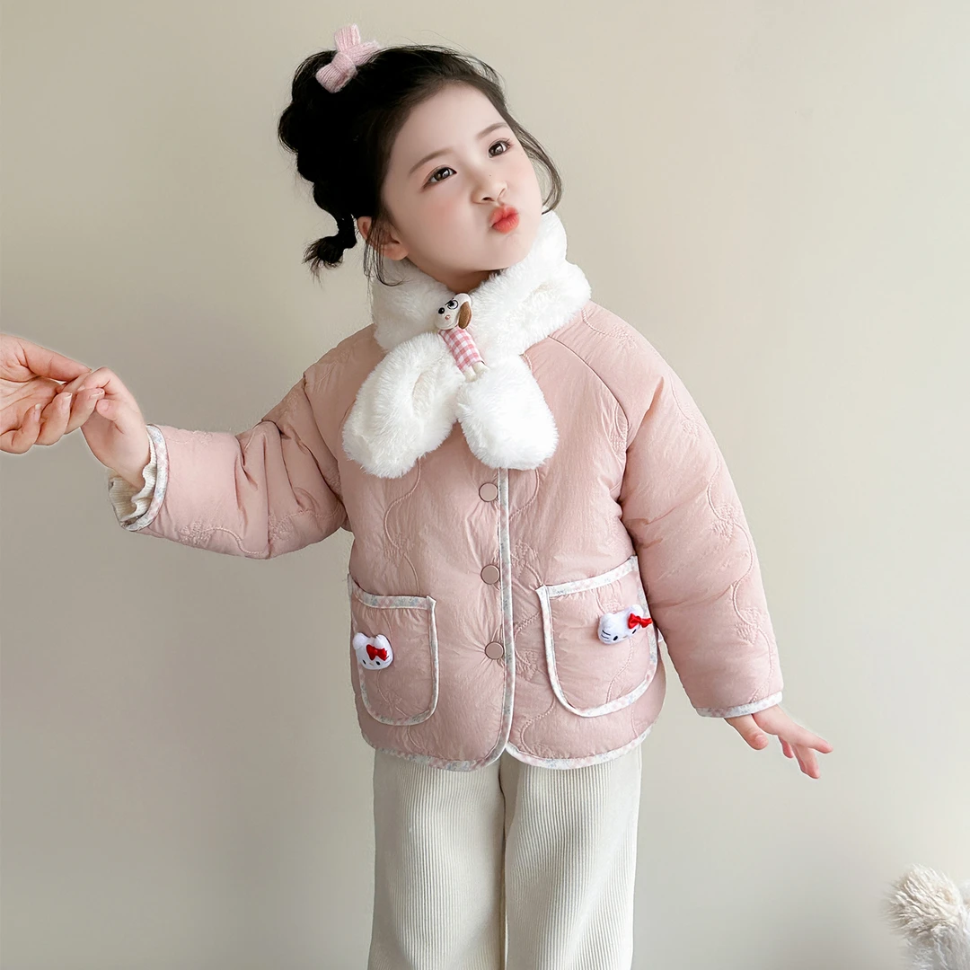 2025新款小童棉衣女宝宝1-8岁加绒加厚棉服秋冬洋气棉袄外套潮童