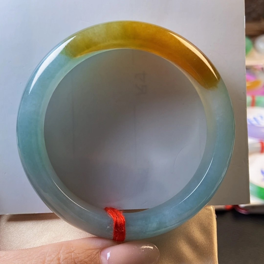 翡翠未镶嵌手镯25冰胶蓝带黄翡