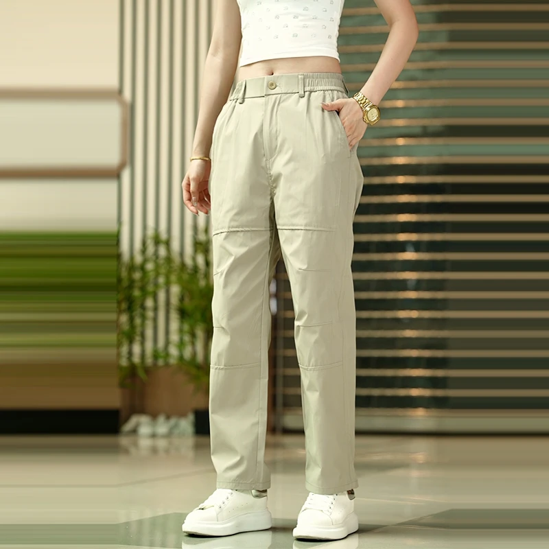 夏季新款三防冰丝户外宽松直筒九分裤潮流长裤百搭松紧裤运动男裤