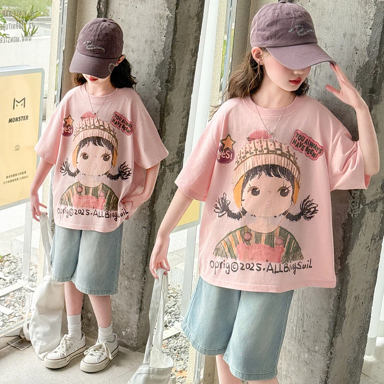 女童夏装套装2025新款6-12岁15岁中大童装休闲洋气时尚小女孩衣服