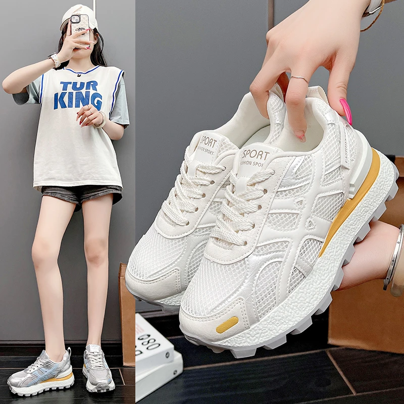 千之恋增高5CM.2025夏季新款轻奢爆款多巴胺百搭休闲透气女鞋8683