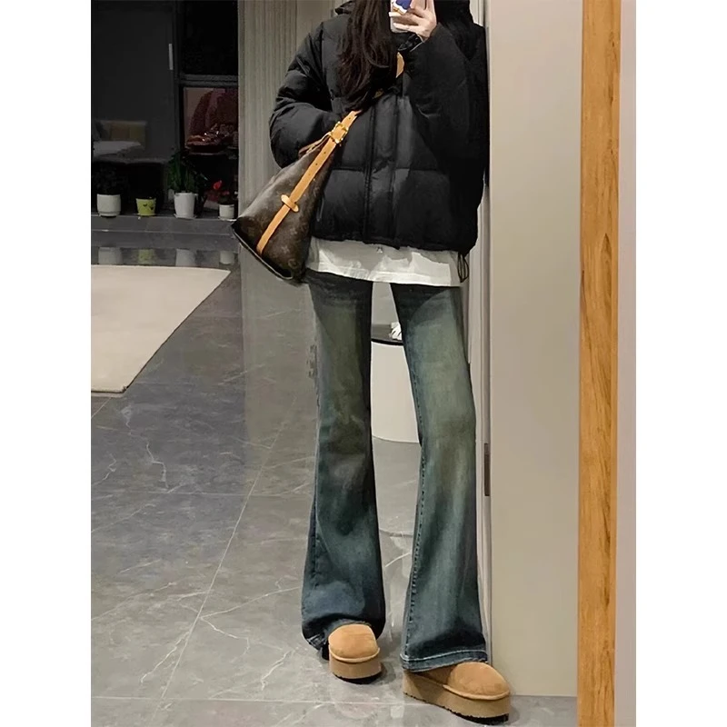 【现货+运费险】秋季高腰修身微喇大码牛仔裤遮肉显瘦女裤子喇叭裤