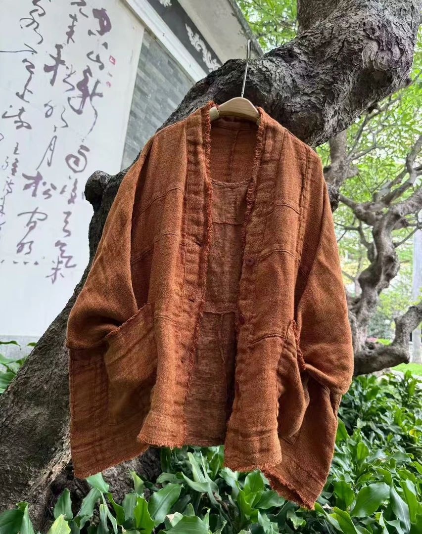 秋款•亚麻粗麻和尚领开衫1119