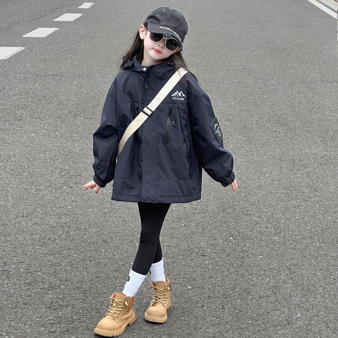 女童外套春秋2025款洋气中大童女孩秋季风衣夹克上衣秋装冲锋衣潮
