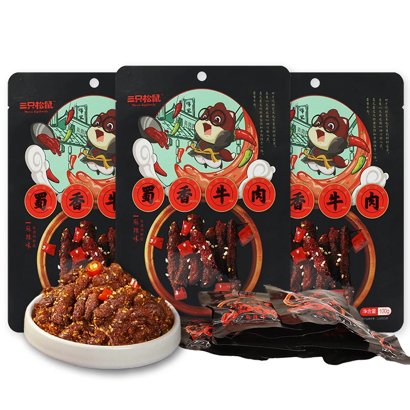 三只松鼠蜀香牛肉100g/袋麻辣味牛肉干独立包装零食即食解馋小吃