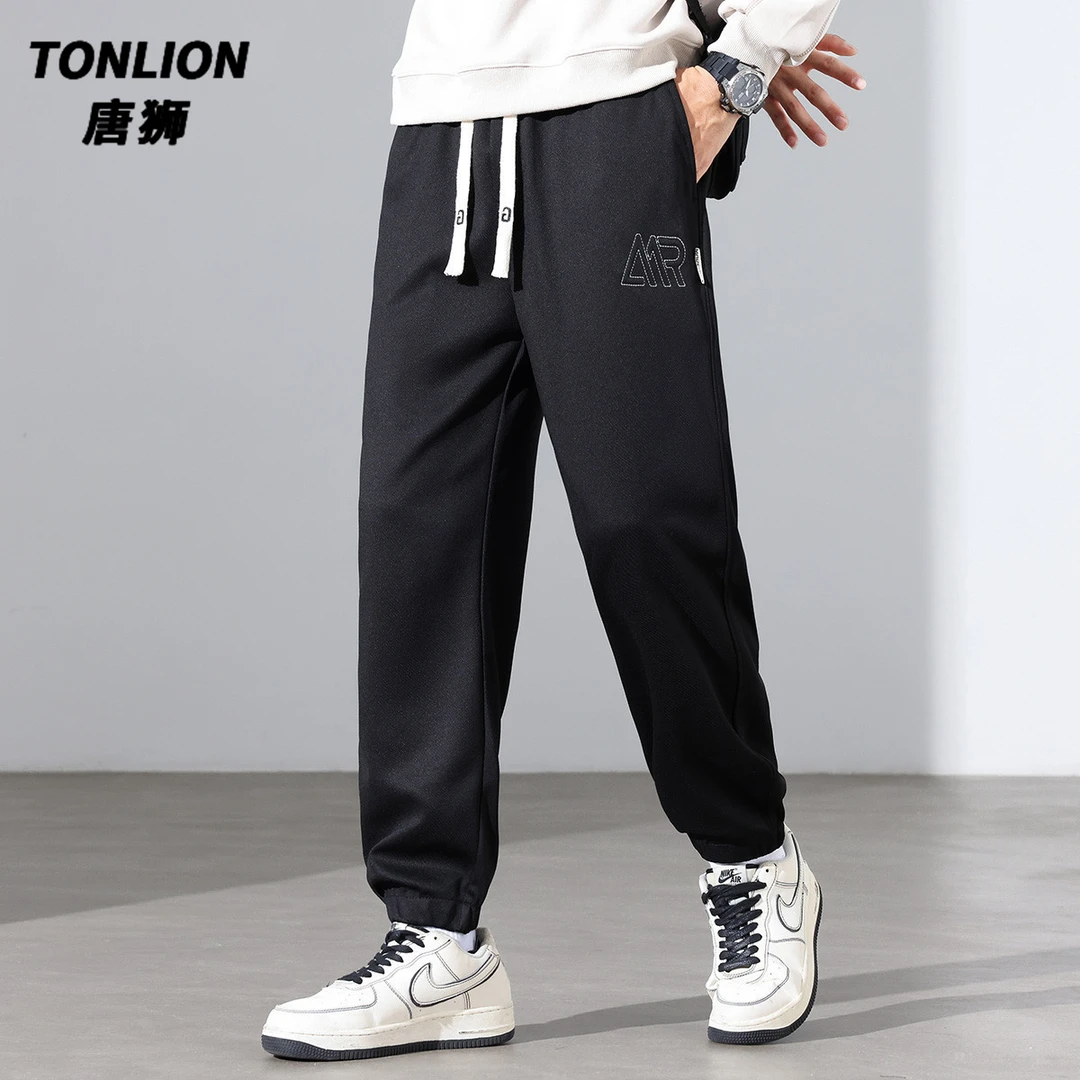 唐狮青年运动款简约百搭秋季纯色休闲裤韩版宽松卫裤束脚裤男