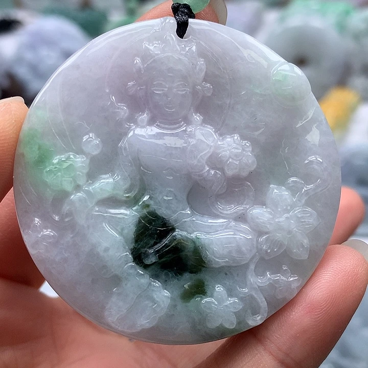 翡翠未镶嵌颈饰山水观音福利两面工艺福利