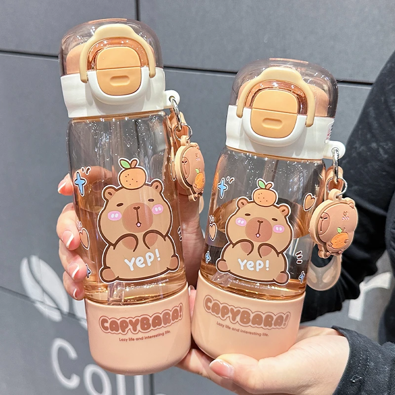 新款卡皮巴拉儿童水杯夏天可爱女孩吸管杯子小学生上学专用双饮杯
