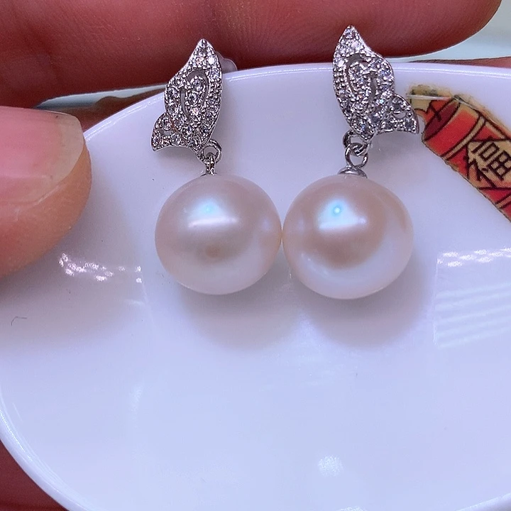 银S925镶嵌耳饰淡水珍珠