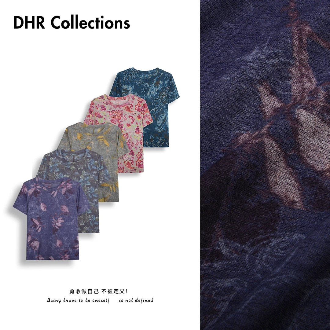 豆豆2 【玻璃纱T】夏季薄款减龄气质时尚印花T恤显瘦短袖上衣-DX673