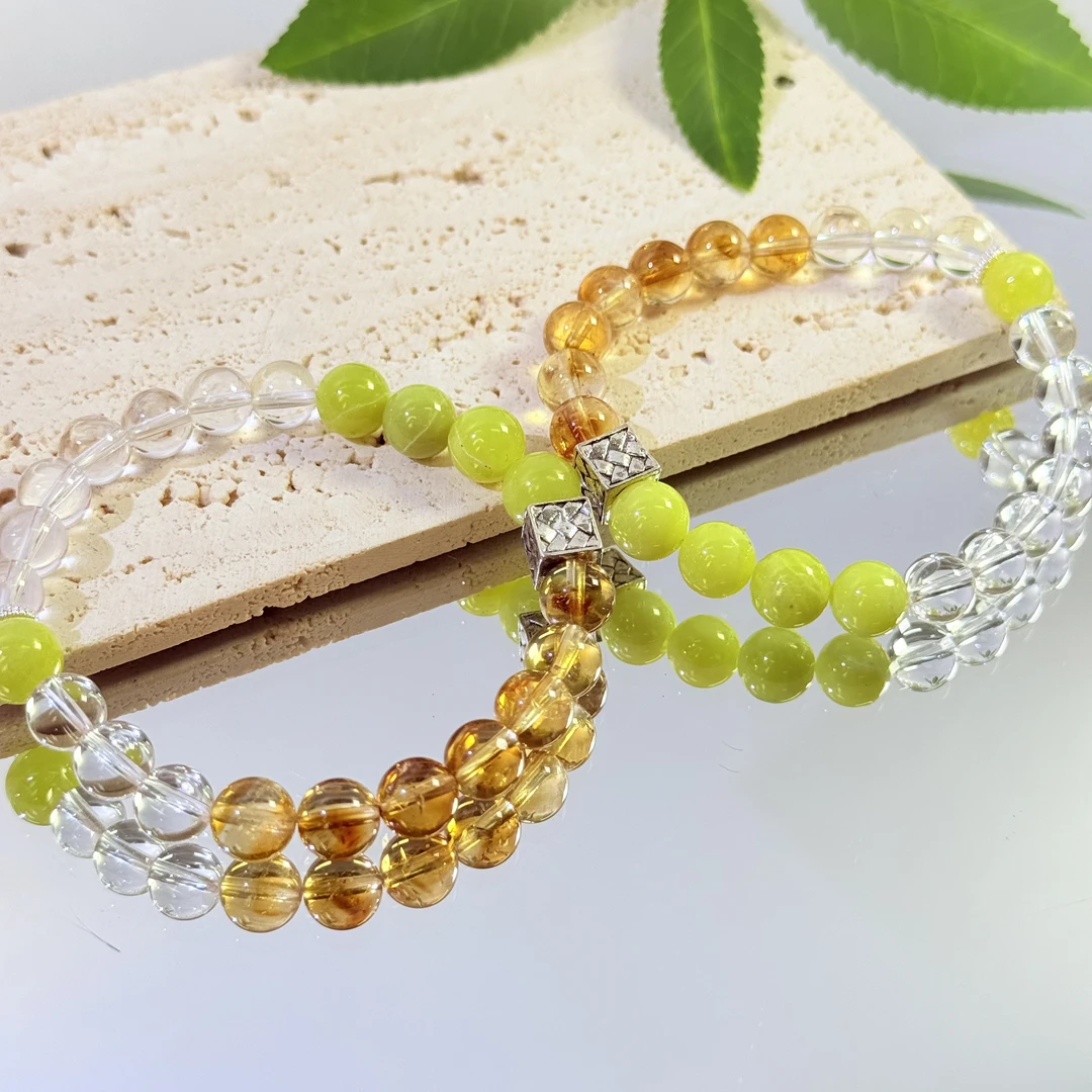 【财气满堂】白水晶黄塔晶岫玉8-9mm手串面小仙多样性发其一