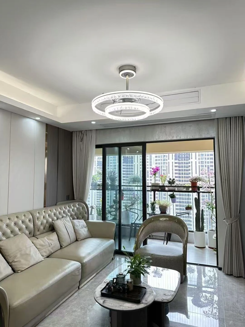 【静静家专属】2025年新款璀璨琉璃风扇灯隐形扇叶离线声控时尚大气