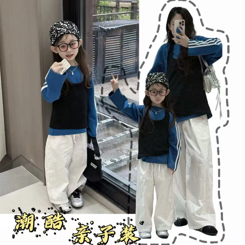 韩版母女装女B类纯色春秋亲子装时尚中大童毛衣外套