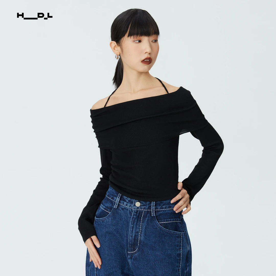 HDL · 一字肩长袖针织衫