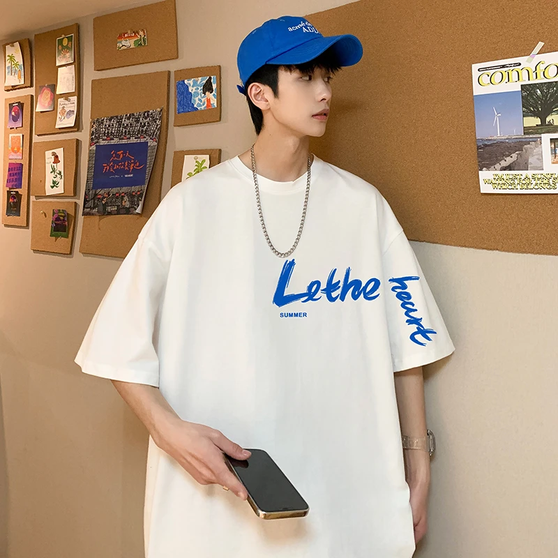 加肥大码300斤复古韩版男士小众短袖t恤男女圆领印花显瘦港风上衣