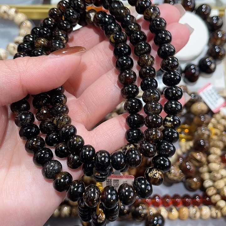 琥珀未镶嵌手链8m黑金