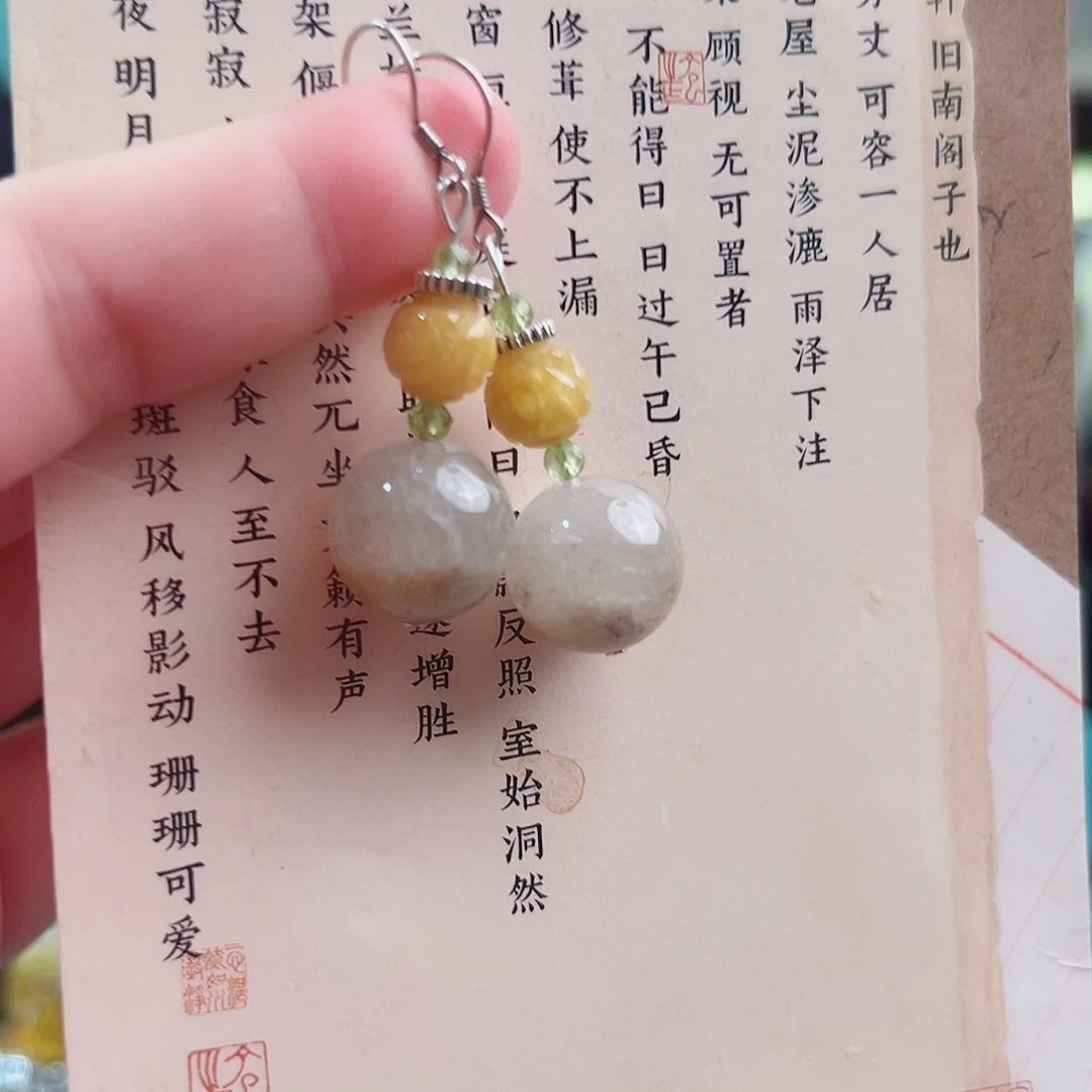 银S925镶嵌水晶耳饰国风