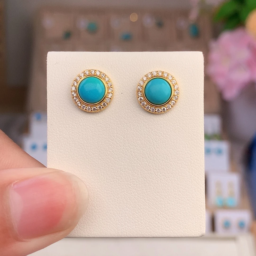 银S925镶嵌绿松石耳饰