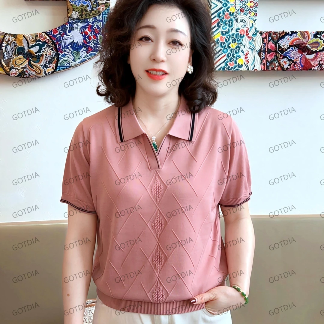 【立体提花】100%莱赛尔天丝（2553）女士大码短袖时尚洋气宽松休闲