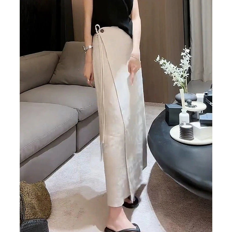 一片式亚麻半身裙女夏2025新款高腰宽松显瘦时尚气质棉麻白色长裙