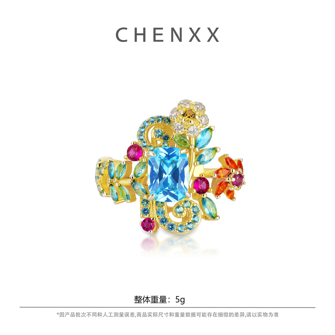 925银合成锆石戒指 ”秘密花园-疏影“彩色高级豪镶戒指CXXJZ-0037