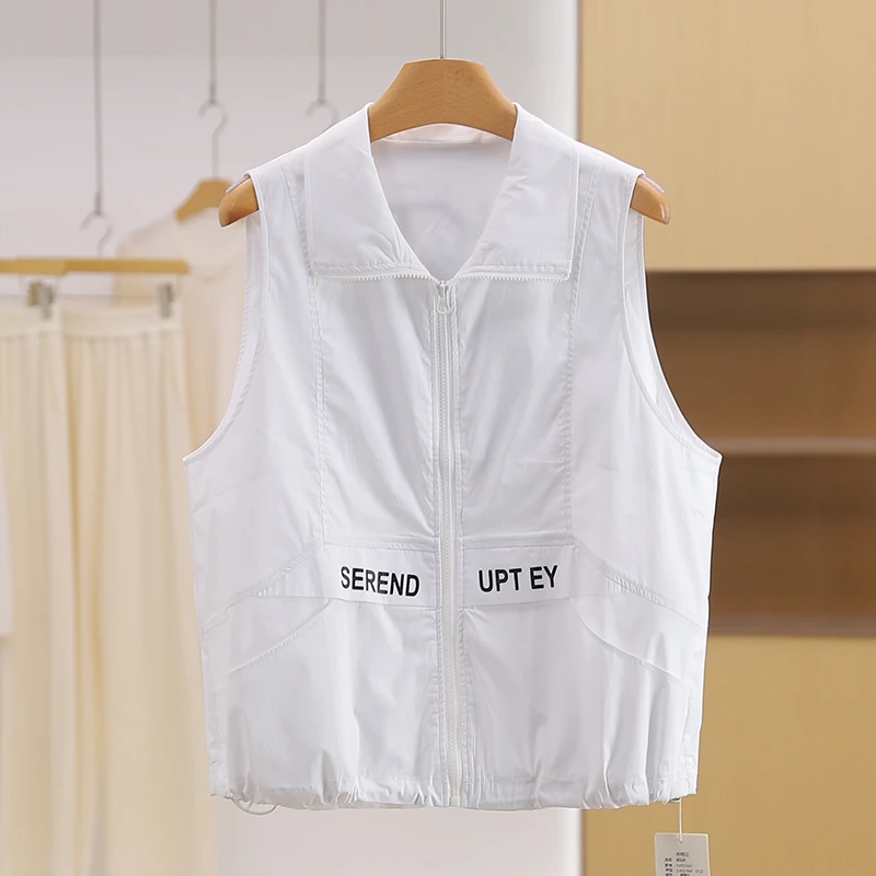 伍莎服饰云仓【梵】运动风翻领字母宽松休闲马夹