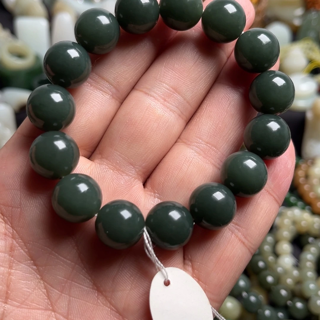 和田玉未镶嵌套链和田玉且末篮14手串