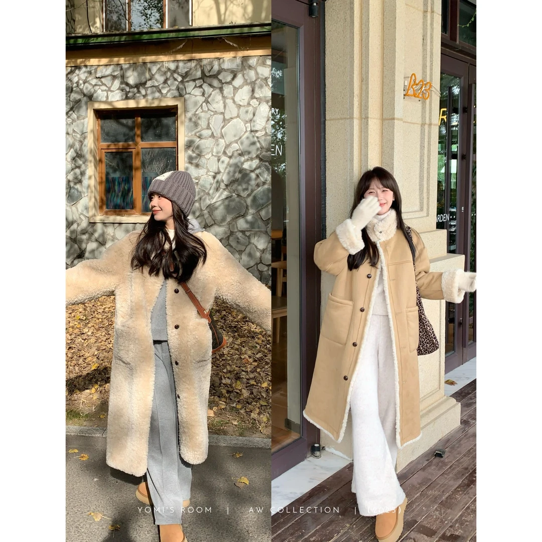 YOMI小个子【微醺绒感】立领仿麂皮两面穿毛绒外套长袖外套女冬季